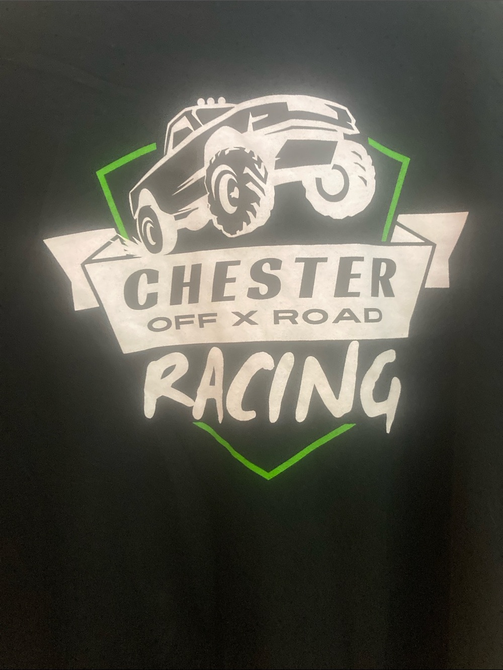 Gildan Black Chester Off-Road Racing Tee with White and Green Logo